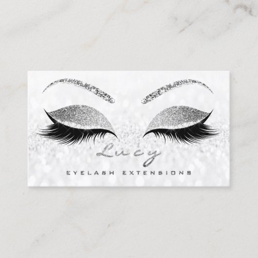 Makeup Eyebrow Name Lashes Glitter Gray Silver Visitekaartje (Voorkant)