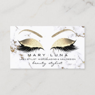 Makeup Eyebrows Lash Gold Marble White Glitter Visitekaartje