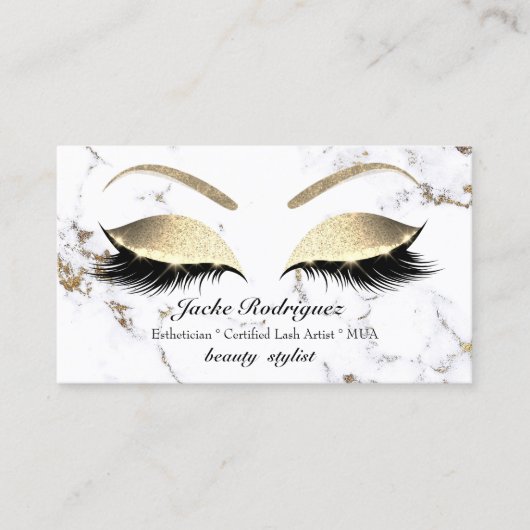 Makeup Eyebrows Lash Gold Marble White Social Visitekaartje (Voorkant)