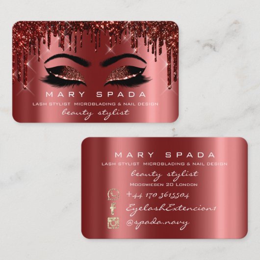 Makeup Eyebrows Lashes Burgundy Spark Nails Visitekaartje (Voorkant / Achterkant)