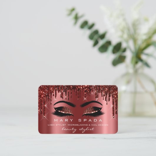 Makeup Eyebrows Lashes Burgundy Spark Nails Visitekaartje (Staand voorkant)