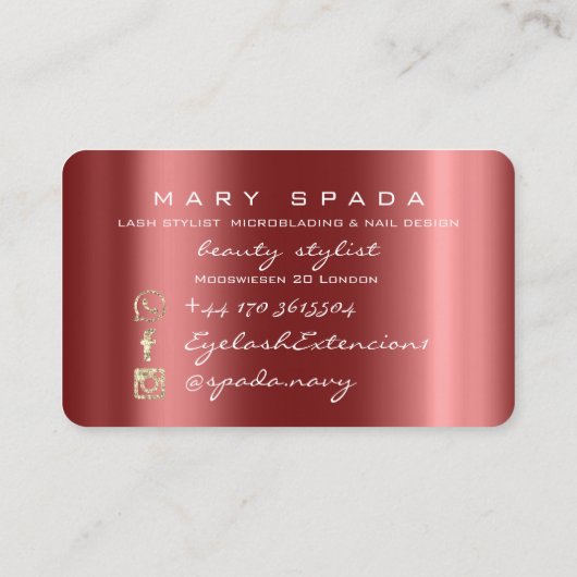 Makeup Eyebrows Lashes Burgundy Spark Nails Visitekaartje (Achterkant)