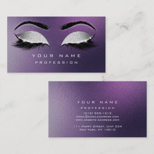 Makeup Eyebrows Lashes Exention Paars Silver Visitekaartje (Voorkant / Achterkant)