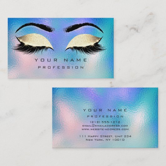 Makeup Eyebrows Lashes Glitter Blue Aqua OceanGold Visitekaartje (Voorkant / Achterkant)