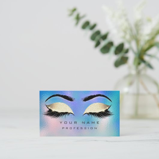 Makeup Eyebrows Lashes Glitter Blue Aqua OceanGold Visitekaartje (Staand voorkant)