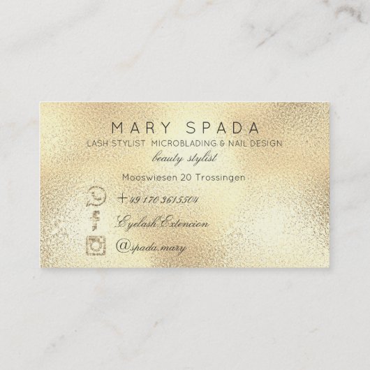 Makeup Eyebrows Lashes Glitter Diamond Gold Custom Visitekaartje (Achterkant)