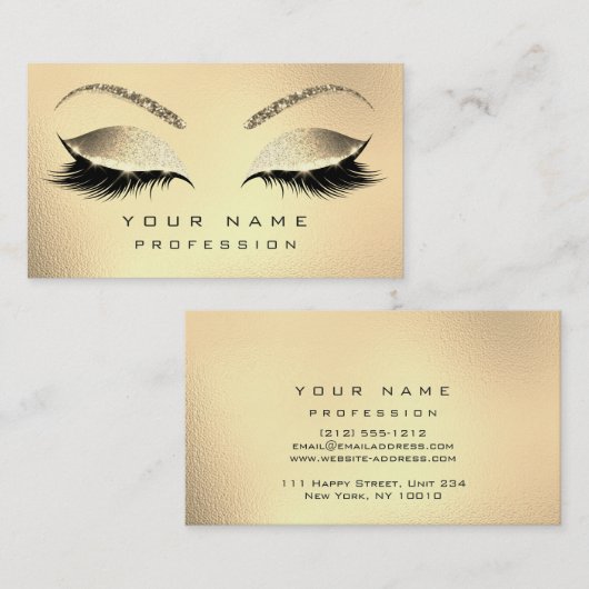 Makeup Eyebrows Lashes Glitter Diamond Gold Glam1 Visitekaartje (Voorkant / Achterkant)