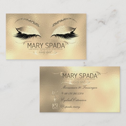 Makeup Eyebrows Lashes Glitter Diamond Gold Mary Visitekaartje (Voorkant / Achterkant)