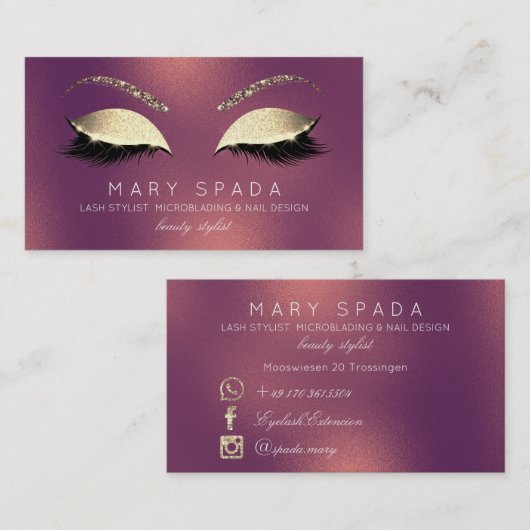 Makeup Eyebrows Lashes Glitter Frozen Gold Copper Visitekaartje (Voorkant / Achterkant)