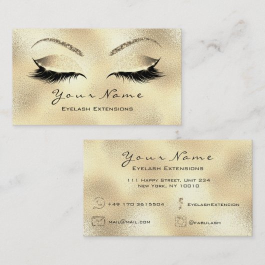 Makeup Eyebrows Lashes Glitter Glam Gold Visitekaartje (Voorkant / Achterkant)