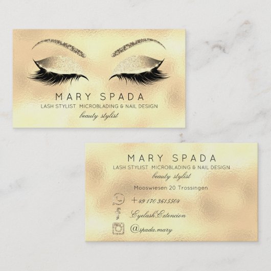 Makeup Eyebrows Lashes Glitter Glass Gold Custom Visitekaartje (Voorkant / Achterkant)