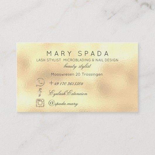 Makeup Eyebrows Lashes Glitter Glass Gold Custom Visitekaartje (Achterkant)