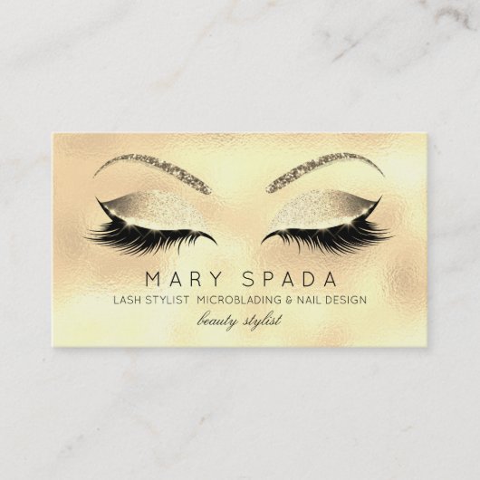 Makeup Eyebrows Lashes Glitter Glass Gold Custom Visitekaartje (Voorkant)