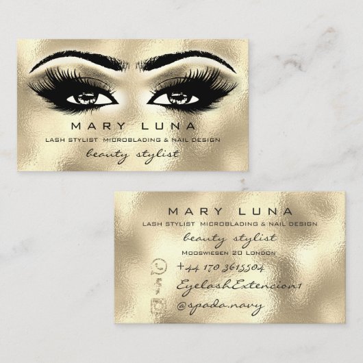 Makeup Eyebrows Lashes Glitter Gold Metallic Eyes Visitekaartje (Voorkant / Achterkant)