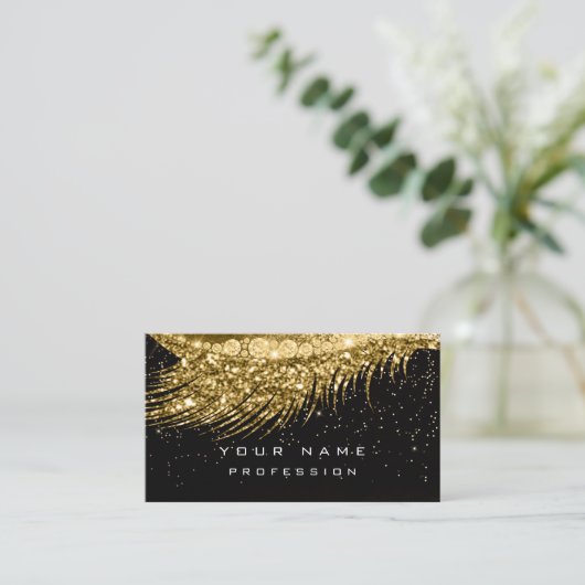 Makeup Eyebrows Lashes Glitter Metallic Black Gold Visitekaartje (Staand voorkant)