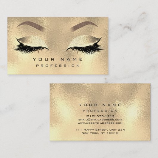 Makeup Eyebrows Lashes Glitter Metallic Faux Gold Visitekaartje (Voorkant / Achterkant)
