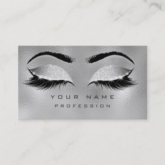 Makeup Eyebrows Lashes Glitter Metallic Glam Gray Visitekaartje (Voorkant)