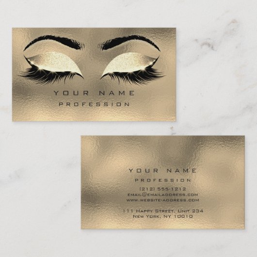 Makeup Eyebrows Lashes Glitter Metallic Glass Gold Visitekaartje (Voorkant / Achterkant)