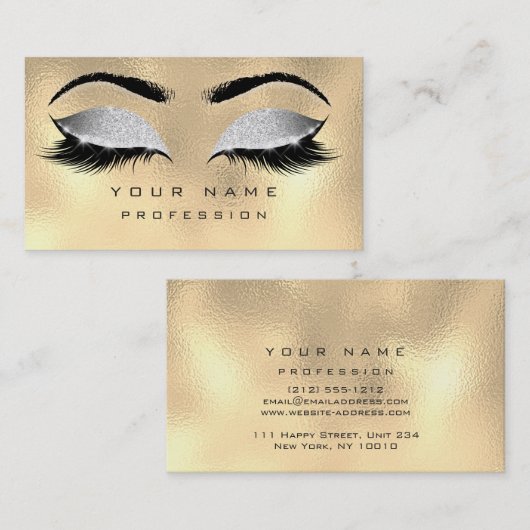 Makeup Eyebrows Lashes Glitter Metallic Grey Gold Visitekaartje (Voorkant / Achterkant)