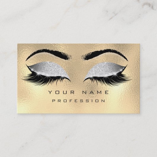 Makeup Eyebrows Lashes Glitter Metallic Grey Gold Visitekaartje (Voorkant)