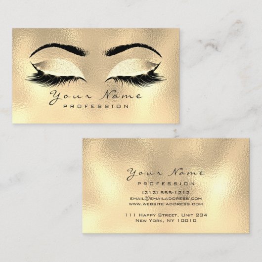 Makeup Eyebrows Lashes Glitter Metallic Lux Gold Visitekaartje (Voorkant / Achterkant)