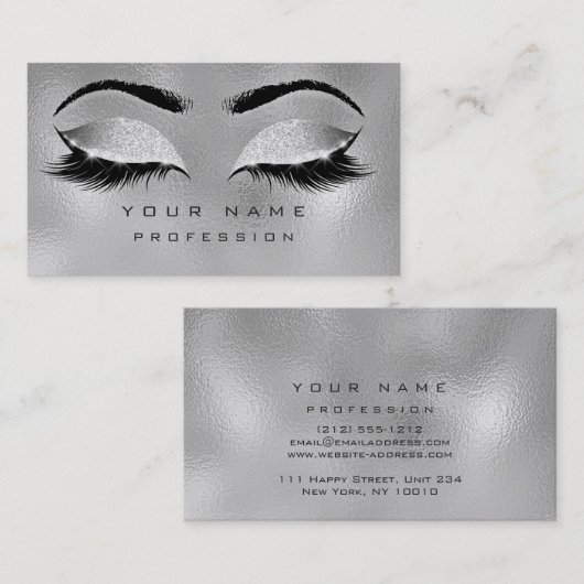 Makeup Eyebrows Lashes Glitter Metallic Silver Visitekaartje (Voorkant / Achterkant)