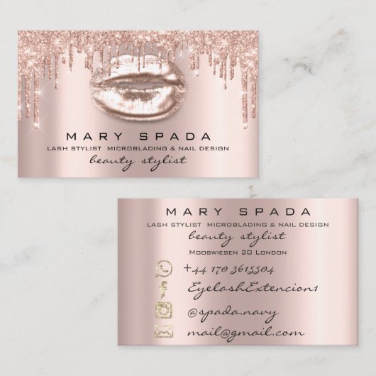 Makeup Eyebrows Lashes Gold Drives Kus Lips Roos Visitekaartje (Voorkant / Achterkant)