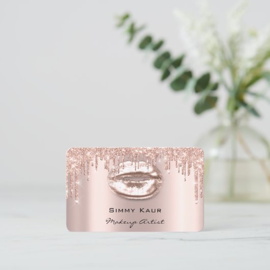 Makeup Eyebrows Lashes Pink Rose Spark Kiss LIps B Visitekaartje (Staand voorkant)