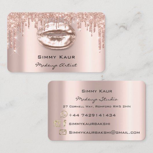 Makeup Eyebrows Lashes Pink Rose Spark Kiss LIps B Visitekaartje (Voorkant / Achterkant)