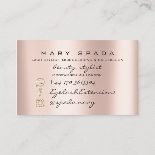 Makeup Eyebrows Lashes Pink Rose Spark Kiss LIps Visitekaartje (Achterkant)