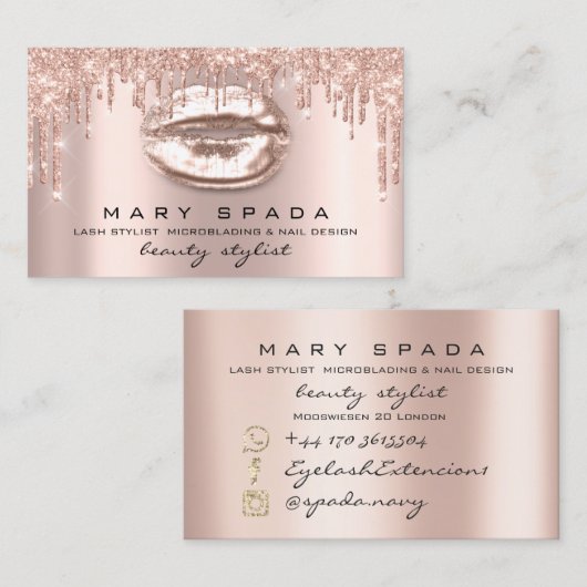 Makeup Eyebrows Lashes Pink Rose Spark Kiss LIps Visitekaartje (Voorkant / Achterkant)