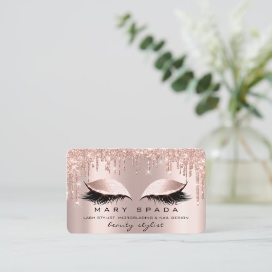 Makeup Eyebrows Lashes Pink Rose Spark Nails Visitekaartje (Staand voorkant)