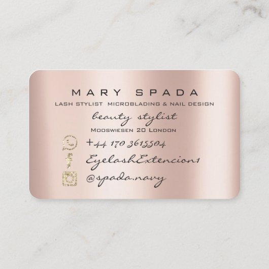 Makeup Eyebrows Lashes Pink Rose Spark Nails Visitekaartje (Achterkant)