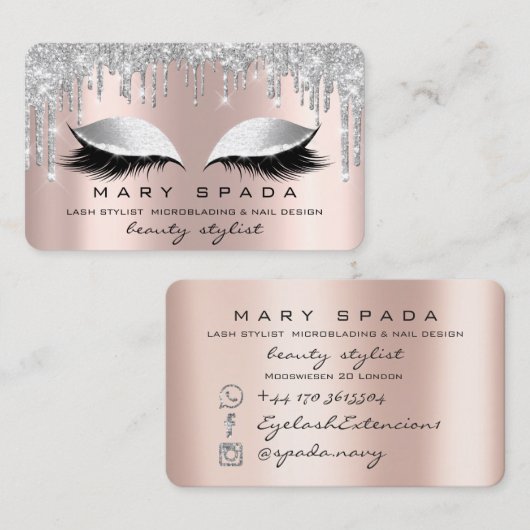 Makeup Eyebrows Lashes Pink Rose Spark Silver Visitekaartje (Voorkant / Achterkant)