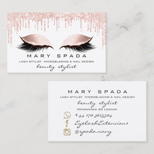 Makeup Eyebrows Lashes Pink White Spark Nails Visitekaartje (Voorkant / Achterkant)