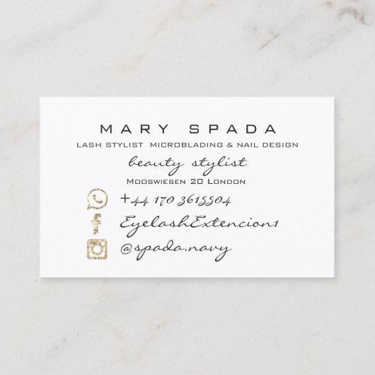Makeup Eyebrows Lashes Pink White Spark Nails Visitekaartje (Achterkant)