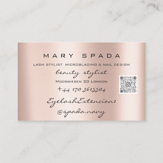Makeup Eyebrows Lashes Roos Drift Kiss Lips QRCode Visitekaartje (Achterkant)
