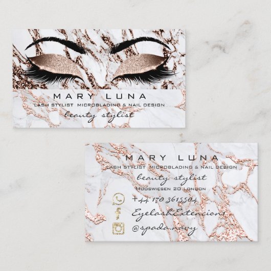 Makeup Eyebrows Lashes Roos Gold Marble Copper Visitekaartje (Voorkant / Achterkant)