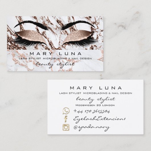 Makeup Eyebrows Lashes Roos Gold Marble Molten Visitekaartje (Voorkant / Achterkant)