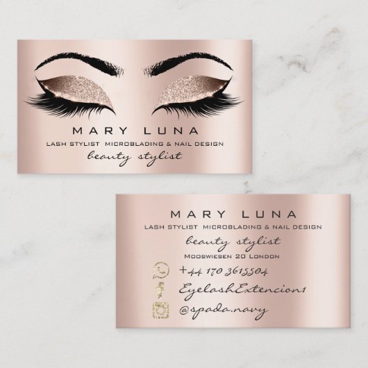 Makeup Eyebrows Lashes Roos Gold Pink Blush Visitekaartje (Voorkant / Achterkant)