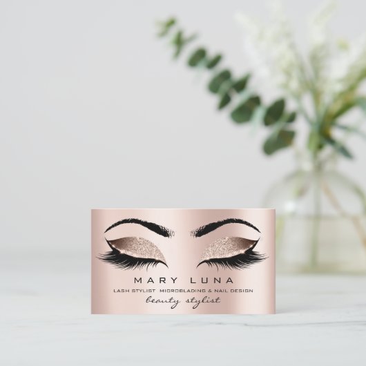 Makeup Eyebrows Lashes Roos Gold Pink Blush Visitekaartje (Staand voorkant)
