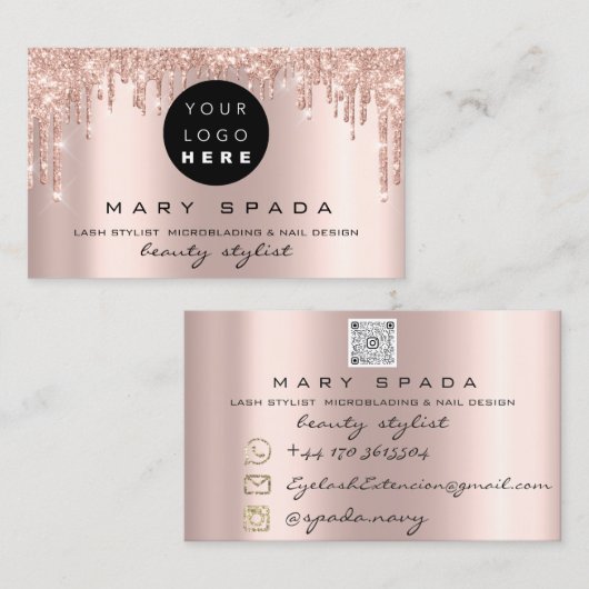 Makeup Eyebrows Lashes Roze druppels Qr Bu Visitekaartje (Voorkant / Achterkant)