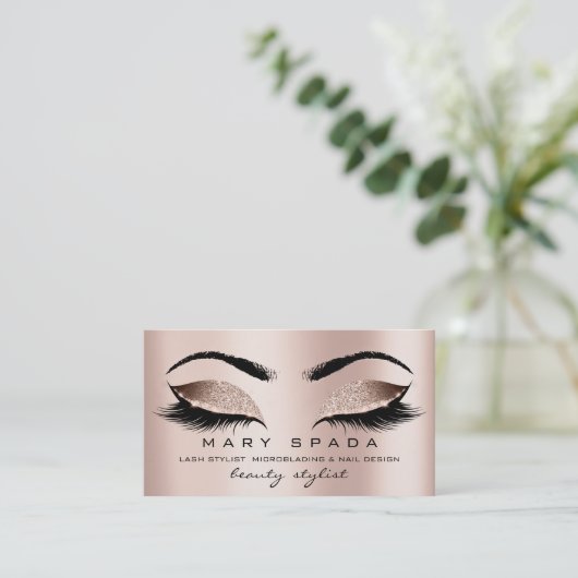 Makeup Eyebrows Lashes Roze Micorblading Nails Visitekaartje (Staand voorkant)