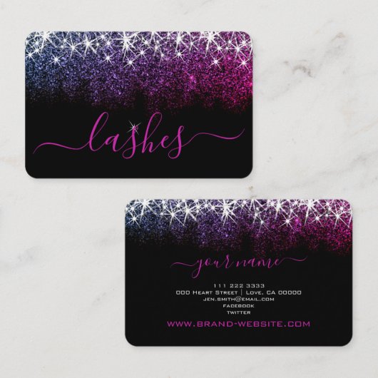 Makeup Eyelash Artis Luminous Pink Paars Glitter Visitekaartje (Voorkant / Achterkant)