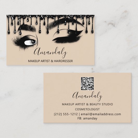 Makeup Eyelash Brow QR CODE Logo Black Microblade Visitekaartje (Voorkant / Achterkant)