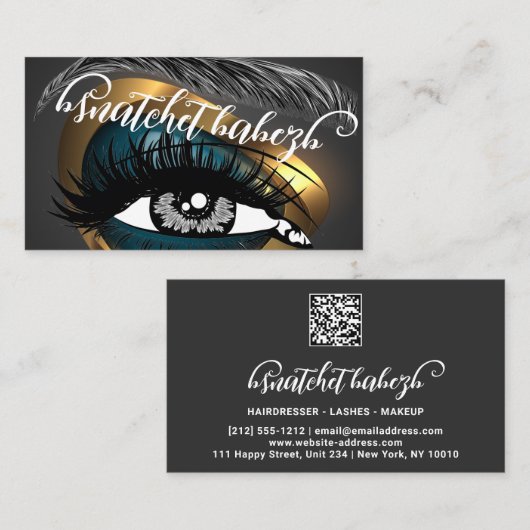 Makeup Eyelash Brows Microblading QR Code Gold Visitekaartje (Voorkant / Achterkant)