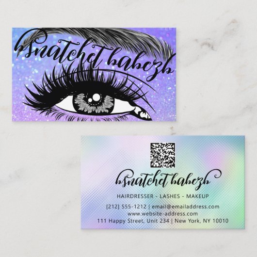 Makeup Eyelash Brows QRCode Logo Holographic Visitekaartje (Voorkant / Achterkant)