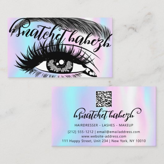Makeup Eyelash Brows QRCode Logo Light Holographic Visitekaartje (Voorkant / Achterkant)