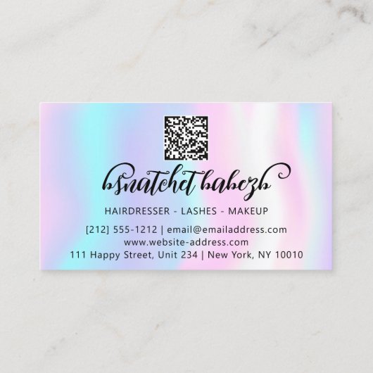 Makeup Eyelash Brows QRCode Logo Light Holographic Visitekaartje (Achterkant)