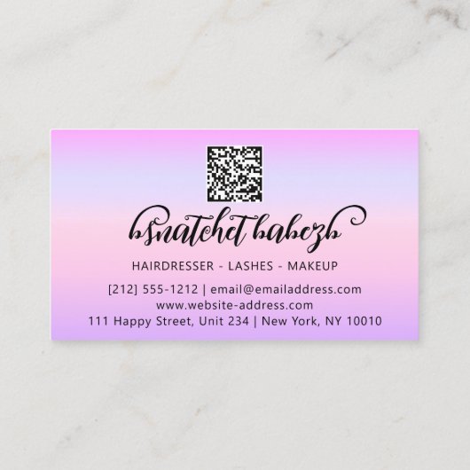 Makeup Eyelash Brows QRCode Logo Paars Visitekaartje (Achterkant)